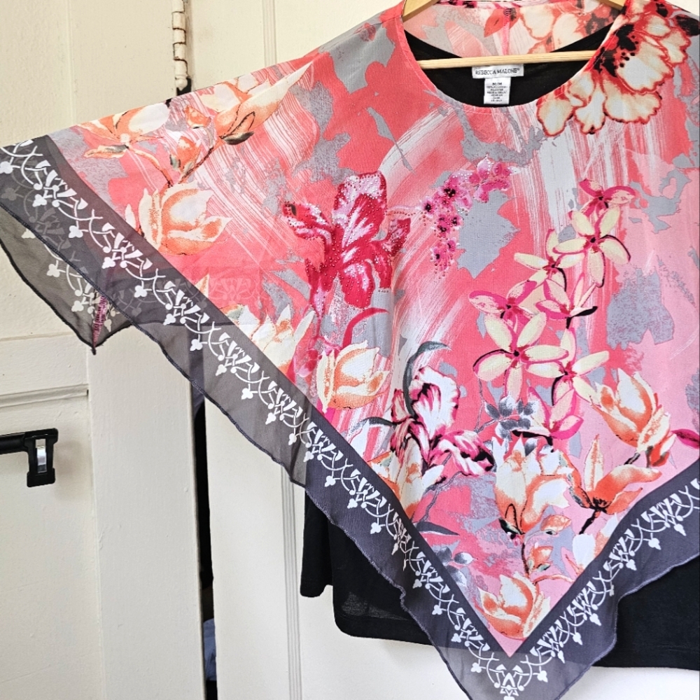 Rebecca Malone blouse with floral shawl (M) - Picture 7 of 9